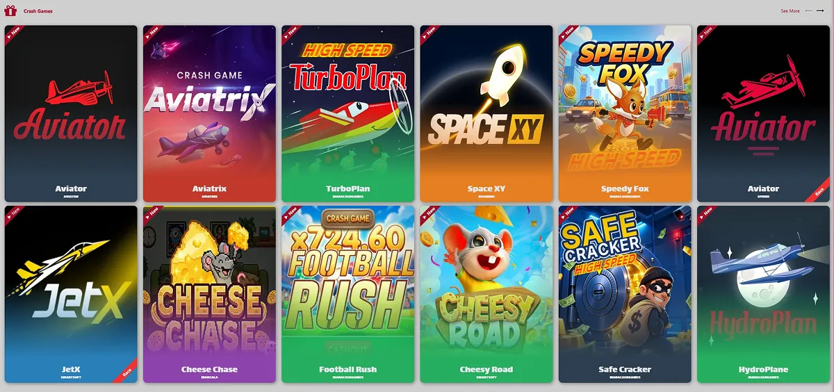 Crash and jackpot game grid at Bestbet